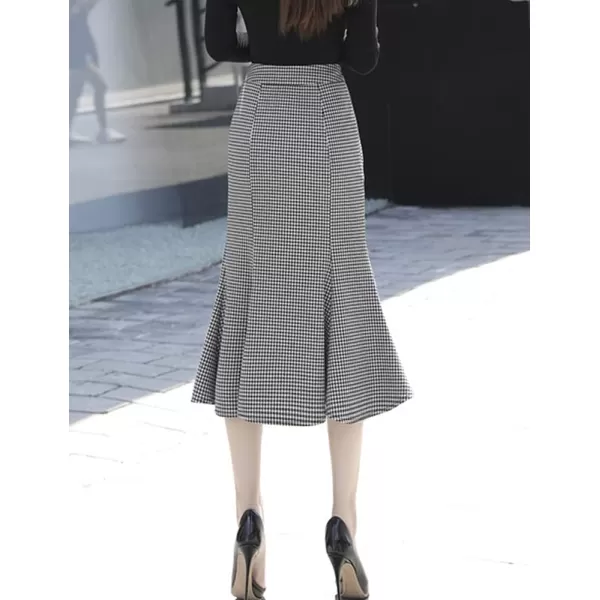 IDEALSANXUN Womens Plaid Pencil Midi Skirt High Waisted Stretch Ruffled Bodycon Mermaid SkirtWhite