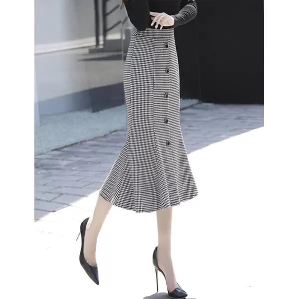 IDEALSANXUN Womens Plaid Pencil Midi Skirt High Waisted Stretch Ruffled Bodycon Mermaid SkirtWhite