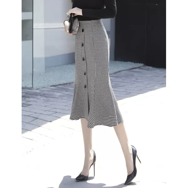 IDEALSANXUN Womens Plaid Pencil Midi Skirt High Waisted Stretch Ruffled Bodycon Mermaid SkirtWhite
