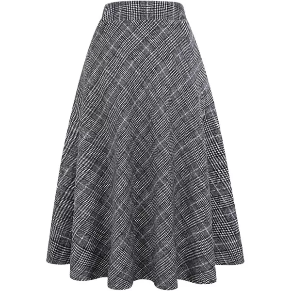 IDEALSANXUN Womens Plaid Wool Skirts Elastic Waist ALine Pleated Tartan Long SkirtsBlackampwhite