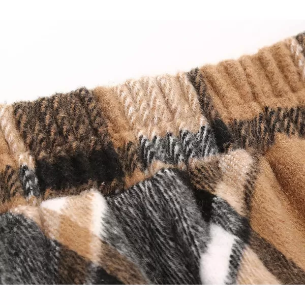 IDEALSANXUN Womens Plaid Wool Skirts Elastic Waist ALine Pleated Tartan Long SkirtsBrown
