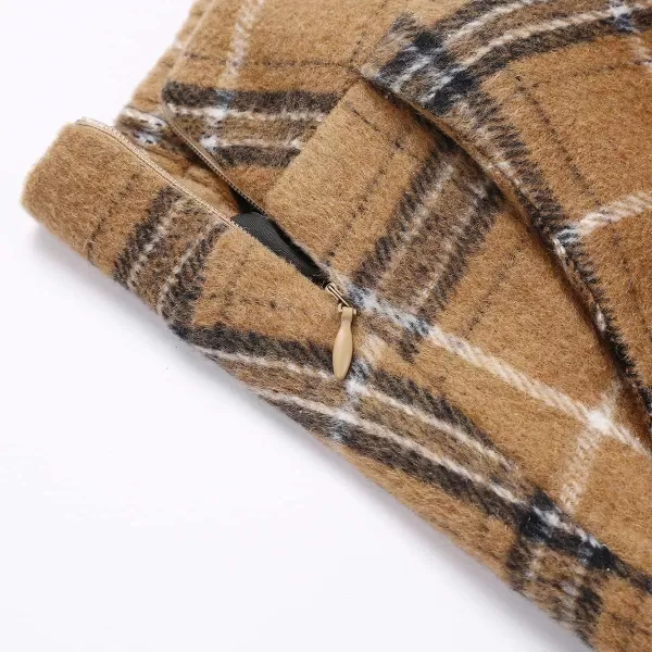 IDEALSANXUN Womens Plaid Wool Skirts Elastic Waist ALine Pleated Tartan Long SkirtsCamel