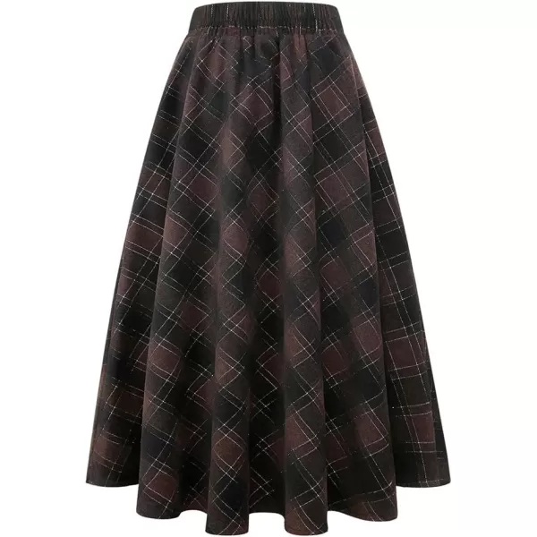 IDEALSANXUN Womens Plaid Wool Skirts Elastic Waist ALine Pleated Tartan Long SkirtsCoffee 2005