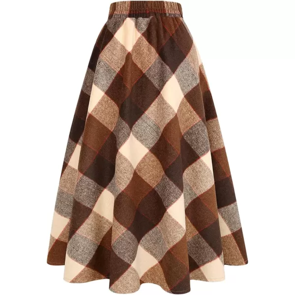 IDEALSANXUN Womens Plaid Wool Skirts Elastic Waist ALine Pleated Tartan Long SkirtsCoffee 646