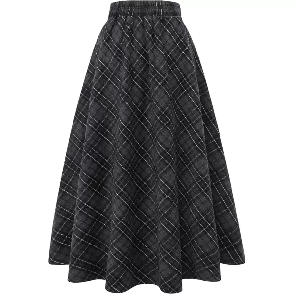 IDEALSANXUN Womens Plaid Wool Skirts Elastic Waist ALine Pleated Tartan Long SkirtsDark Grey 2005