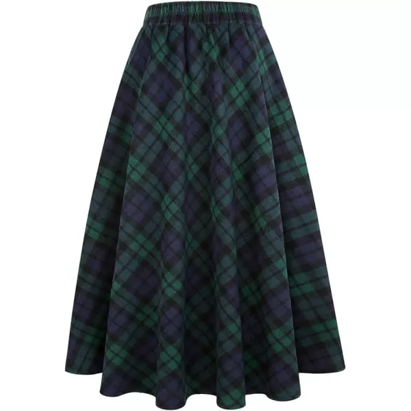 IDEALSANXUN Womens Plaid Wool Skirts Elastic Waist ALine Pleated Tartan Long SkirtsGreen 1901