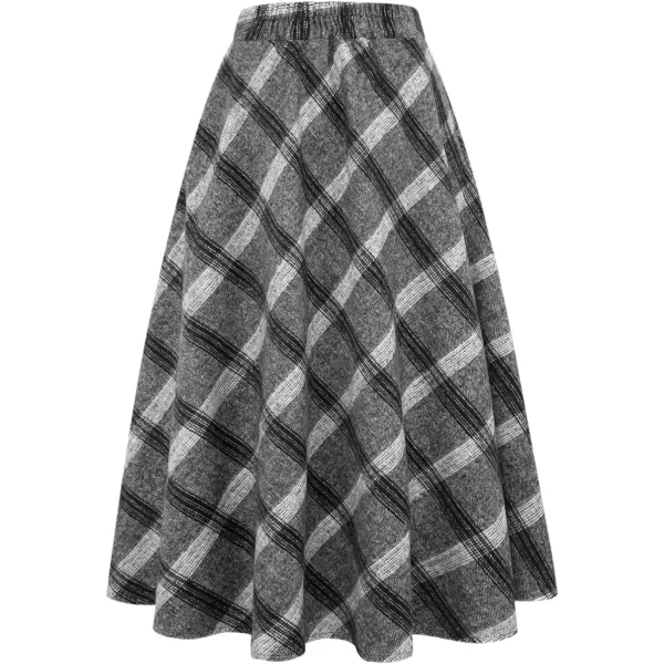 IDEALSANXUN Womens Plaid Wool Skirts Elastic Waist ALine Pleated Tartan Long SkirtsGrey