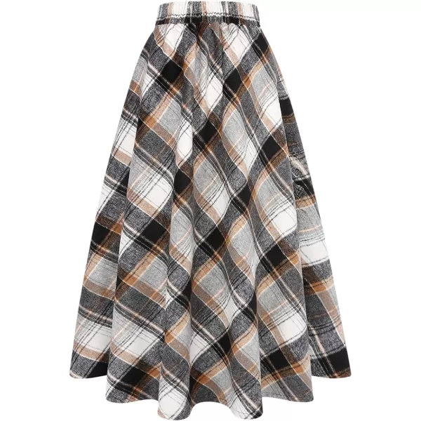 IDEALSANXUN Womens Plaid Wool Skirts Elastic Waist ALine Pleated Tartan Long SkirtsGrey Brown