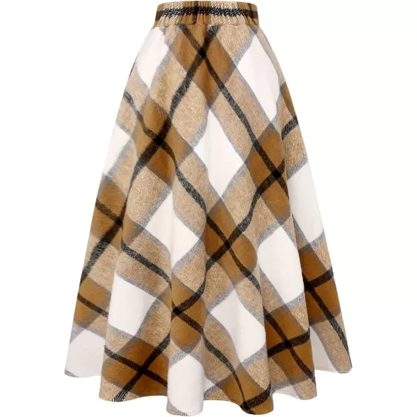 IDEALSANXUN Womens Plaid Wool Skirts Elastic Waist ALine Pleated Tartan Long SkirtsKhaki