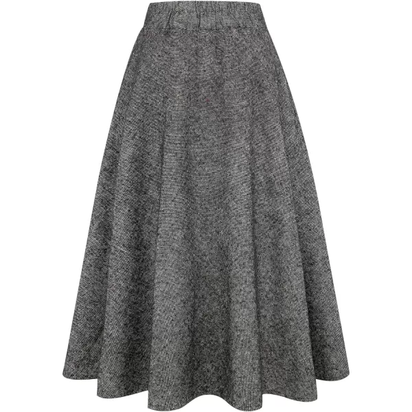 IDEALSANXUN Womens Plaid Wool Skirts Elastic Waist ALine Pleated Tartan Long SkirtsLong Black