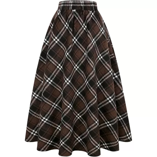 IDEALSANXUN Womens Plaid Wool Skirts Elastic Waist ALine Pleated Tartan Long SkirtsLong Coffee 1901