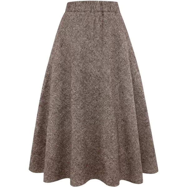IDEALSANXUN Womens Plaid Wool Skirts Elastic Waist ALine Pleated Tartan Long SkirtsLong Coffee