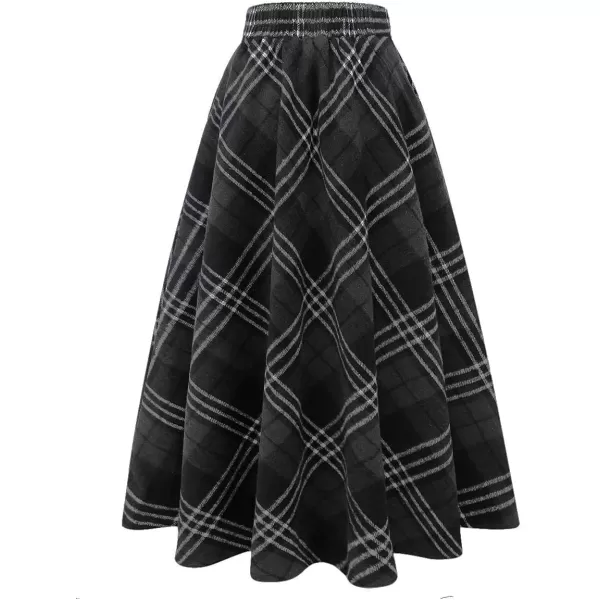 IDEALSANXUN Womens Plaid Wool Skirts Elastic Waist ALine Pleated Tartan Long SkirtsLong Dark Grey 711