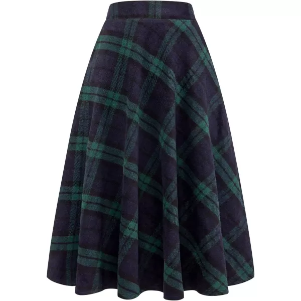 IDEALSANXUN Womens Plaid Wool Skirts Elastic Waist ALine Pleated Tartan Long SkirtsLong Green