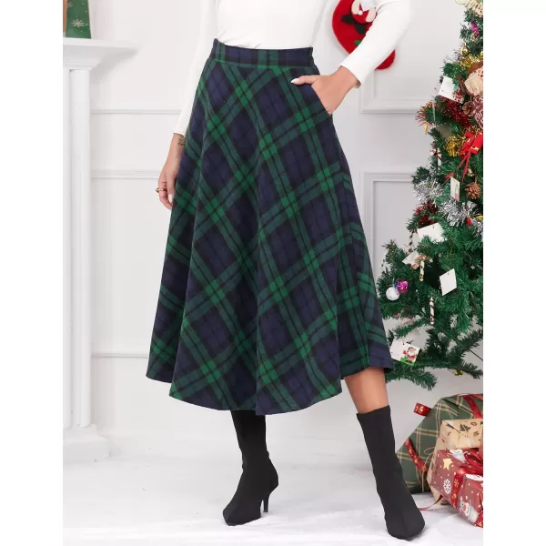 IDEALSANXUN Womens Plaid Wool Skirts Elastic Waist ALine Pleated Tartan Long SkirtsLong Green