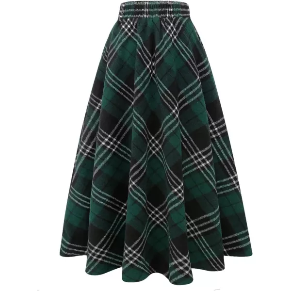 IDEALSANXUN Womens Plaid Wool Skirts Elastic Waist ALine Pleated Tartan Long SkirtsLong Green 711