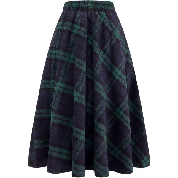 IDEALSANXUN Womens Plaid Wool Skirts Elastic Waist ALine Pleated Tartan Long SkirtsLong Green