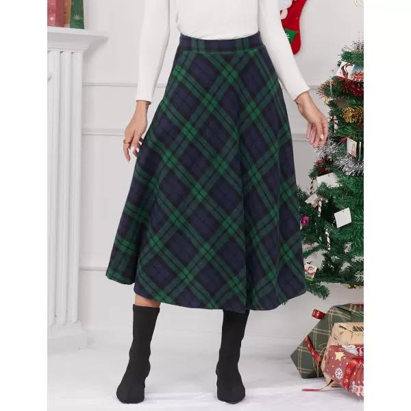 IDEALSANXUN Womens Plaid Wool Skirts Elastic Waist ALine Pleated Tartan Long SkirtsLong Green