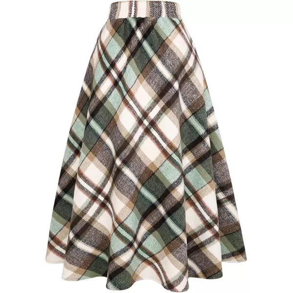 IDEALSANXUN Womens Plaid Wool Skirts Elastic Waist ALine Pleated Tartan Long SkirtsLong GreenNew