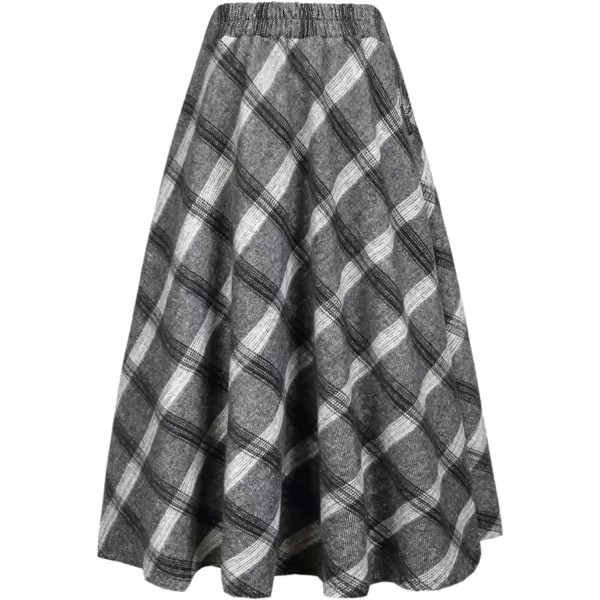 IDEALSANXUN Womens Plaid Wool Skirts Elastic Waist ALine Pleated Tartan Long SkirtsLong Grey