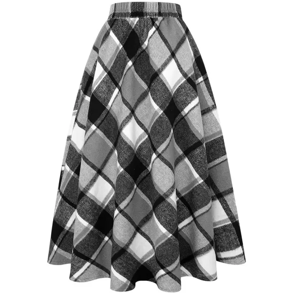 IDEALSANXUN Womens Plaid Wool Skirts Elastic Waist ALine Pleated Tartan Long SkirtsLong Grey New