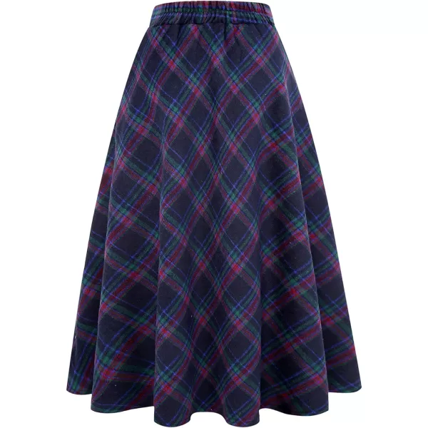 IDEALSANXUN Womens Plaid Wool Skirts Elastic Waist ALine Pleated Tartan Long SkirtsLong Navy 12953