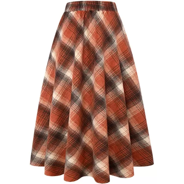 IDEALSANXUN Womens Plaid Wool Skirts Elastic Waist ALine Pleated Tartan Long SkirtsLong Orange