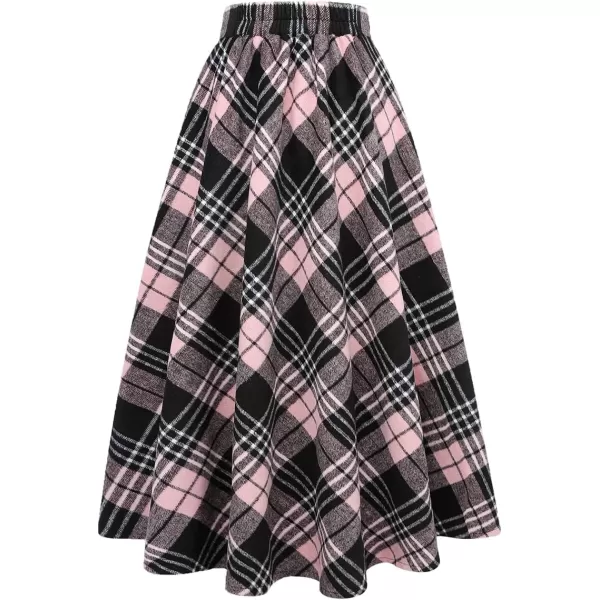 IDEALSANXUN Womens Plaid Wool Skirts Elastic Waist ALine Pleated Tartan Long SkirtsLong Pink 711