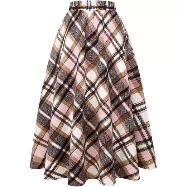 IDEALSANXUN Womens Plaid Wool Skirts Elastic Waist ALine Pleated Tartan Long SkirtsLong Pink 719