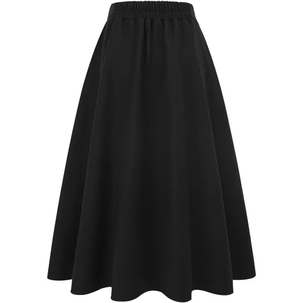 IDEALSANXUN Womens Plaid Wool Skirts Elastic Waist ALine Pleated Tartan Long SkirtsLong Pure Black