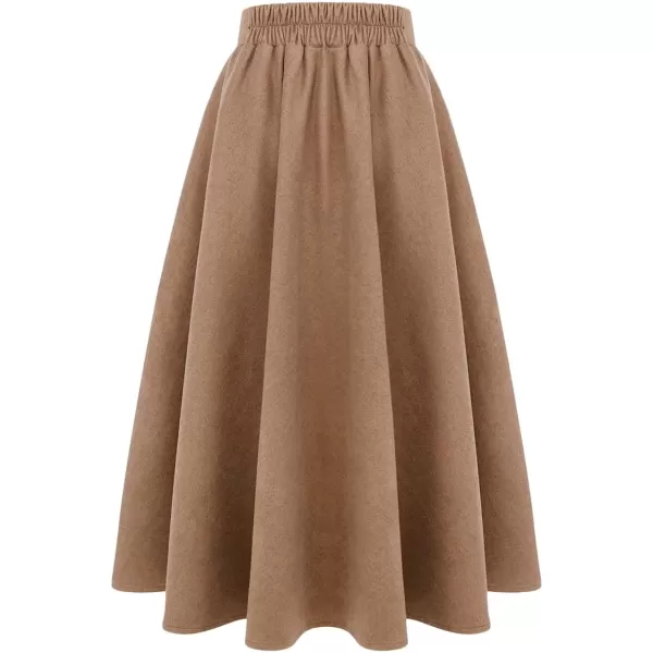 IDEALSANXUN Womens Plaid Wool Skirts Elastic Waist ALine Pleated Tartan Long SkirtsLong Pure Camel