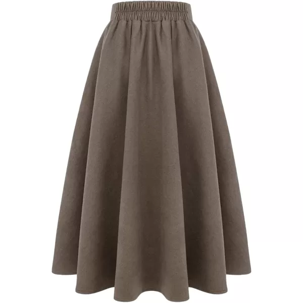 IDEALSANXUN Womens Plaid Wool Skirts Elastic Waist ALine Pleated Tartan Long SkirtsLong Pure Khaki