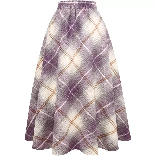 IDEALSANXUN Womens Plaid Wool Skirts Elastic Waist ALine Pleated Tartan Long SkirtsLong Purple