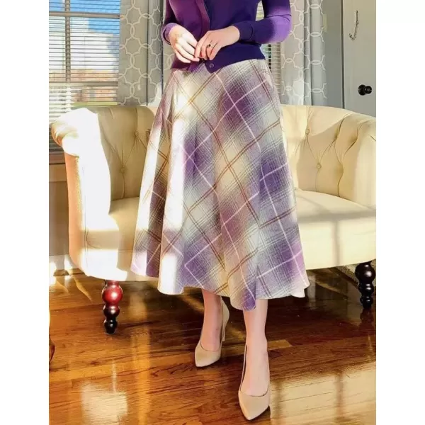 IDEALSANXUN Womens Plaid Wool Skirts Elastic Waist ALine Pleated Tartan Long SkirtsLong Purple