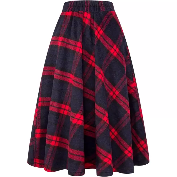 IDEALSANXUN Womens Plaid Wool Skirts Elastic Waist ALine Pleated Tartan Long SkirtsLong Red