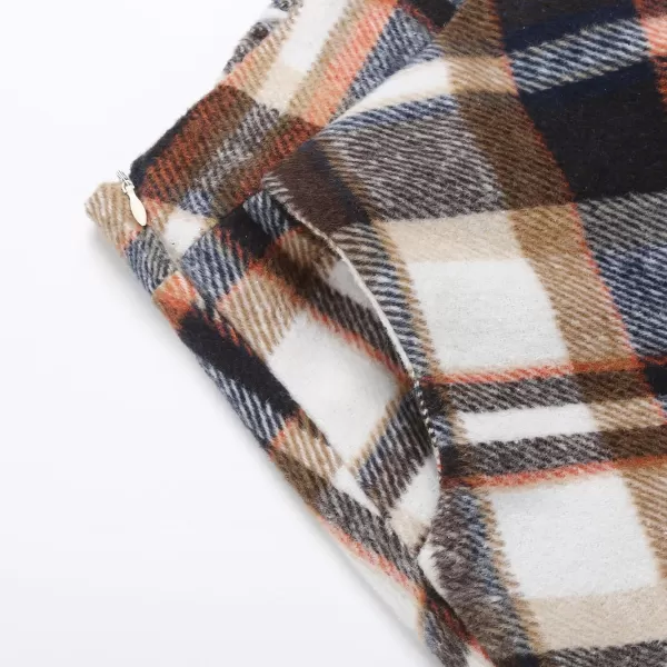 IDEALSANXUN Womens Plaid Wool Skirts Elastic Waist ALine Pleated Tartan Long SkirtsLong White Brown