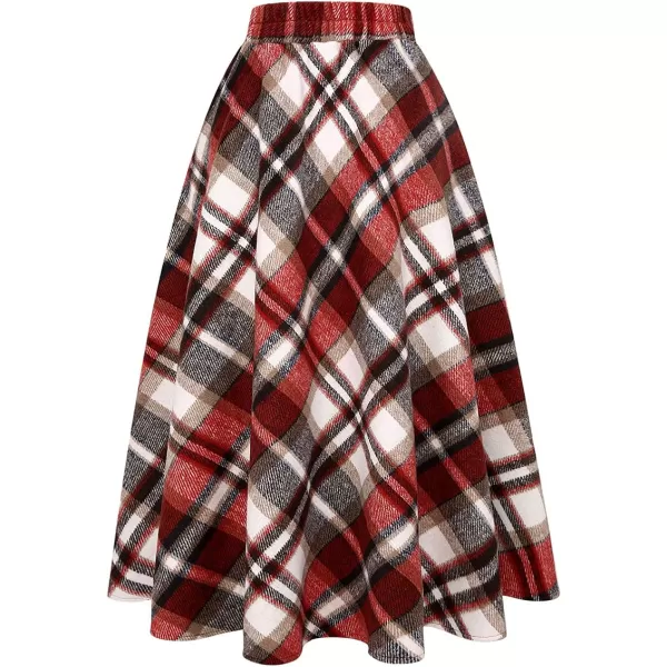 IDEALSANXUN Womens Plaid Wool Skirts Elastic Waist ALine Pleated Tartan Long SkirtsLong Wine