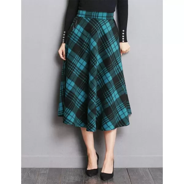 IDEALSANXUN Womens Plaid Wool Skirts Elastic Waist ALine Pleated Tartan Long SkirtsMidcalf Blue