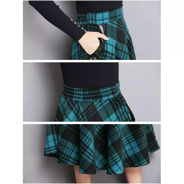 IDEALSANXUN Womens Plaid Wool Skirts Elastic Waist ALine Pleated Tartan Long SkirtsMidcalf Blue