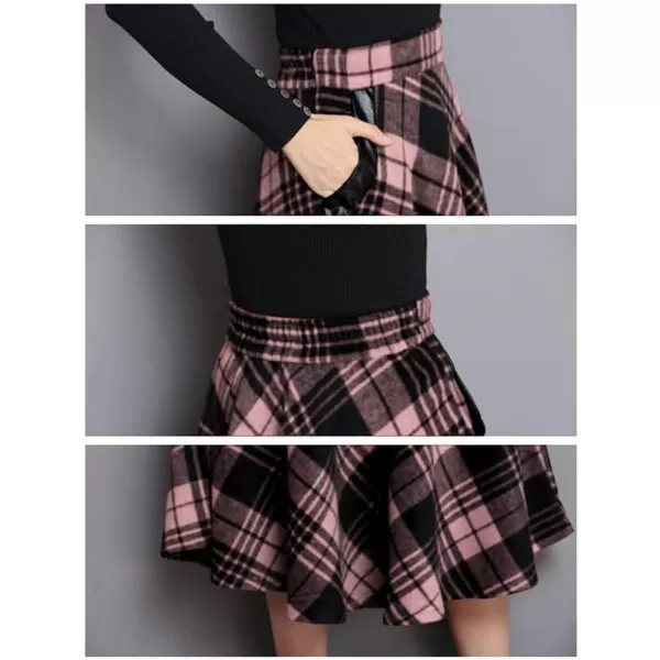 IDEALSANXUN Womens Plaid Wool Skirts Elastic Waist ALine Pleated Tartan Long SkirtsMidcalf Pink