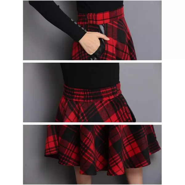 IDEALSANXUN Womens Plaid Wool Skirts Elastic Waist ALine Pleated Tartan Long SkirtsMidcalf Red