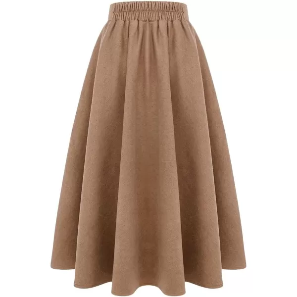 IDEALSANXUN Womens Plaid Wool Skirts Elastic Waist ALine Pleated Tartan Long SkirtsPure Khaki