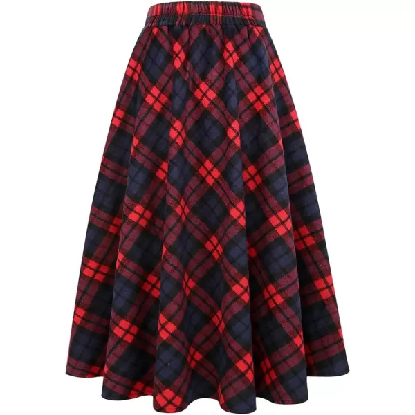 IDEALSANXUN Womens Plaid Wool Skirts Elastic Waist ALine Pleated Tartan Long SkirtsRed 1901