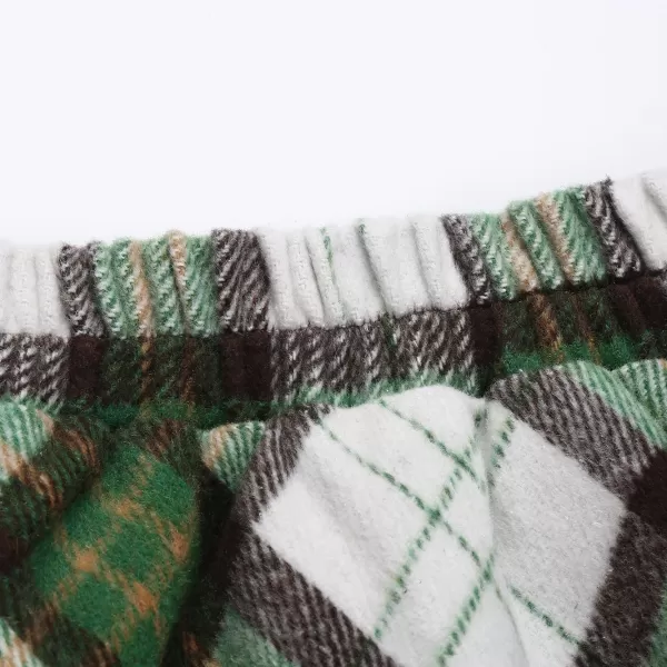 IDEALSANXUN Womens Plaid Wool Skirts Elastic Waist ALine Pleated Tartan Long SkirtsWhite Green