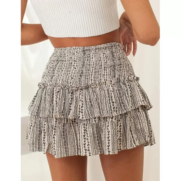 IDEALSANXUN Womens Pleated Mini Skirts Summer High Waisted A Line Beach Short Sexy Flowy Boho Layered Ruffle SkirtKhaki