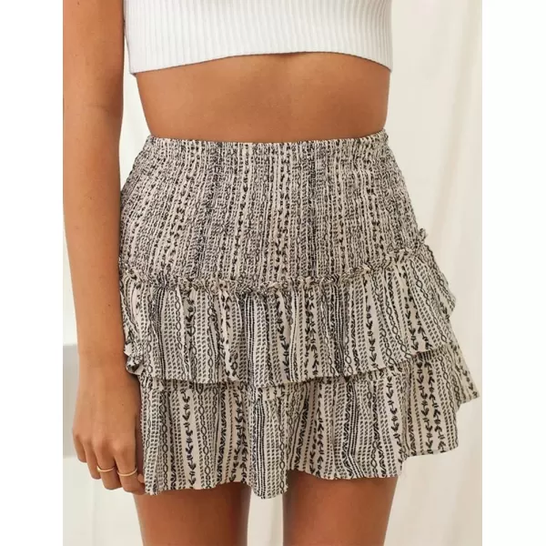 IDEALSANXUN Womens Pleated Mini Skirts Summer High Waisted A Line Beach Short Sexy Flowy Boho Layered Ruffle SkirtKhaki