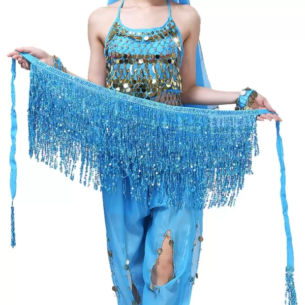 IDEALSANXUN Womens Sequin Skirts Tassel Sparkly Wrap Belly Dance Hip Skirt Rave OutfitsBlue