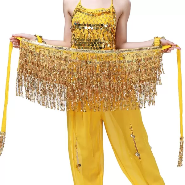 IDEALSANXUN Womens Sequin Skirts Tassel Sparkly Wrap Belly Dance Hip Skirt Rave OutfitsGold