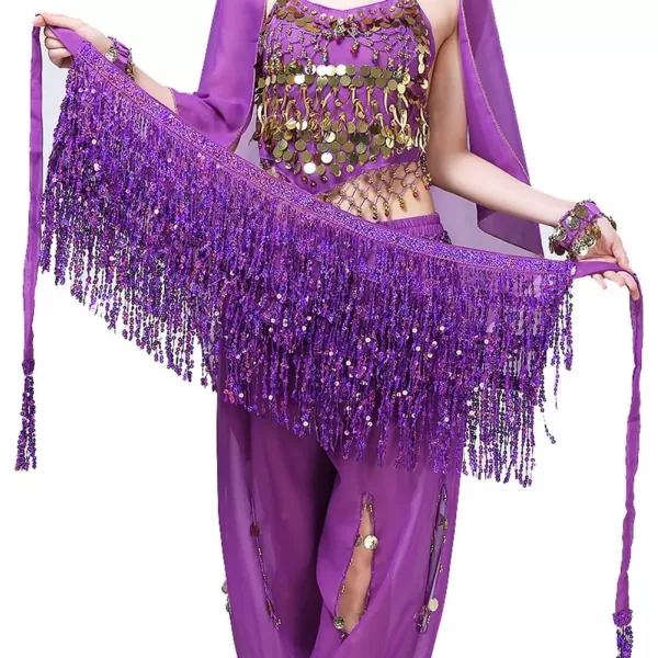 IDEALSANXUN Womens Sequin Skirts Tassel Sparkly Wrap Belly Dance Hip Skirt Rave OutfitsPurple