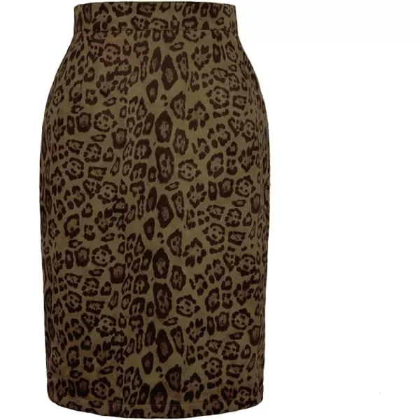 IDEALSANXUN Womens Suede Leopard Pencil Skirt Fall Winter High Wiaisted Stretch Bodycon Midi SkirtArmy